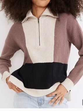 Madewell Glenbrook Merino Half Zip Colorblock Sweater Size Small